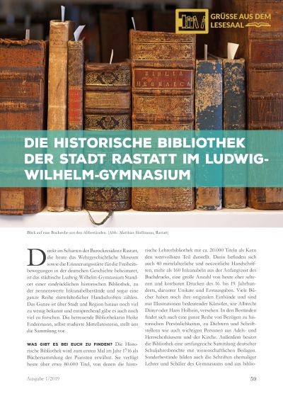 Artikelvorschau: Die Historische Bibliothek der Stadt Rastatt im Ludwig-­Wilhelm-Gymnasium